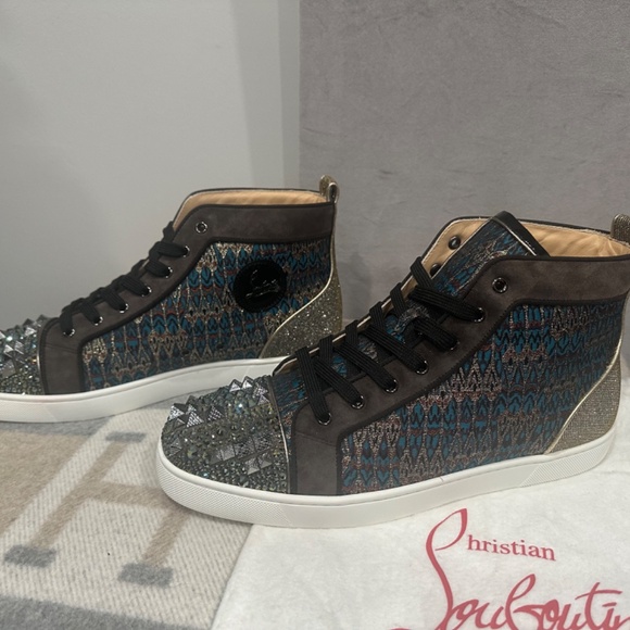 Christian Louboutin Men's Black and Blue High-Top Sneakers - Picture 3 of 4